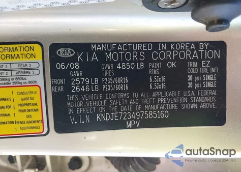 2009 Kia Sportage Ex V6 z USA, uszkodzony, nr VIN KNDJE723497585160